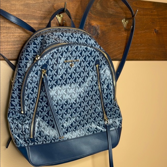 Michael Kors Blue Monogram Backpack - Picture 1 of 3